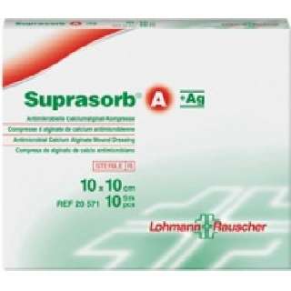 SUPRASORB A + AG ANTIMIKROBÁLIS KÁLCIUM+EZÜST ALGINÁT 10X10 CM SEBFEDŐ KÖTSZER (LOHMANN) 10DB/DOBOZ - 450101032.AG1010