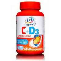 1X1 VITADAY C VITAMIN 500 MG +D3 1000NE 60 DB-OS RÁGÓTABLETTA - 050101000.10